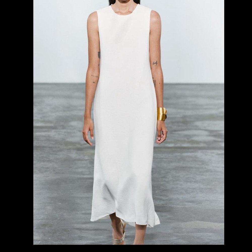 ZARA COLLECTION 100% LINEN MIDI DRESS - BRAND NEW WITH TAG - SIZE XS